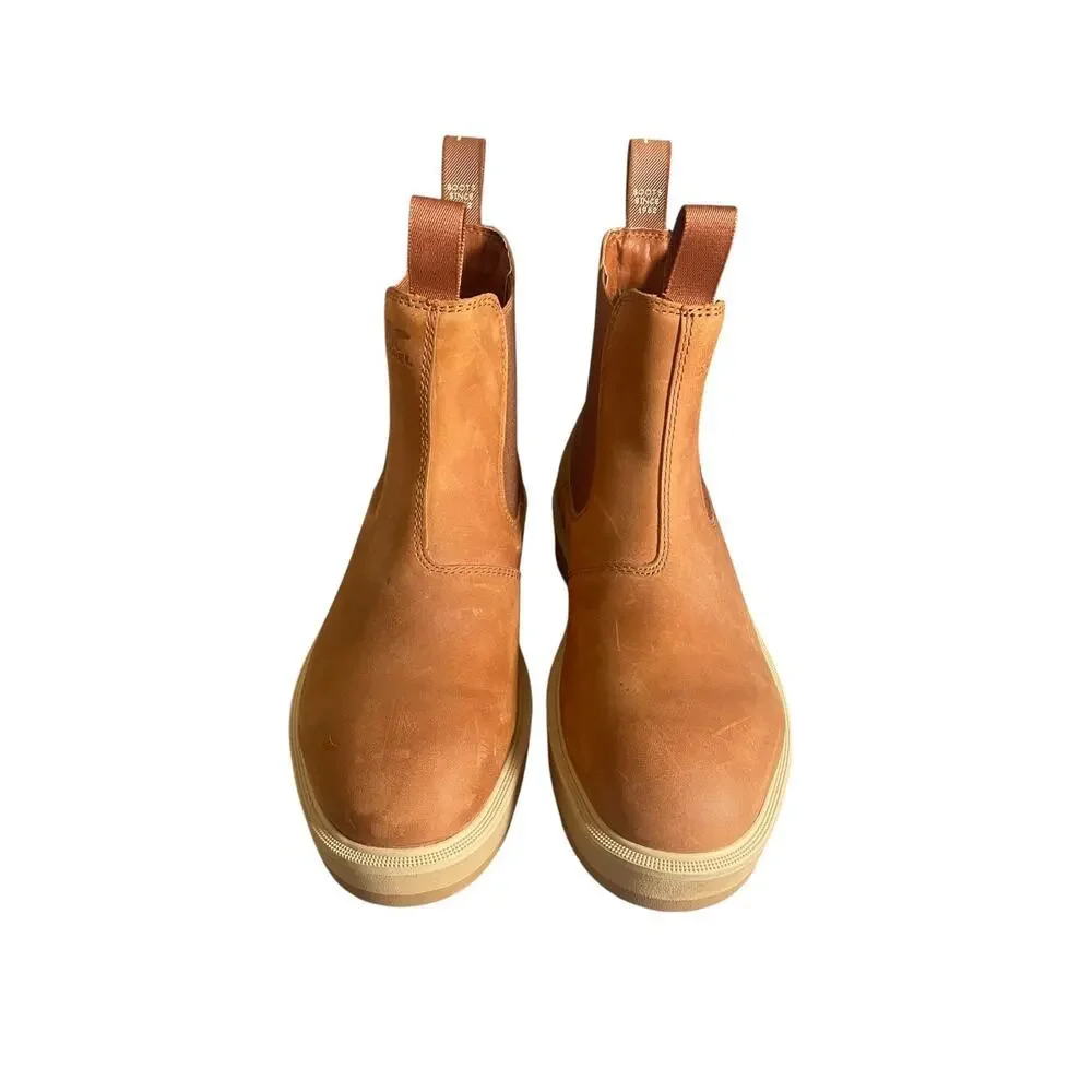 Sorel Women’s Hi-Line Scorch Tawny Buff Colored Leather Chelsea Boots Size-9
